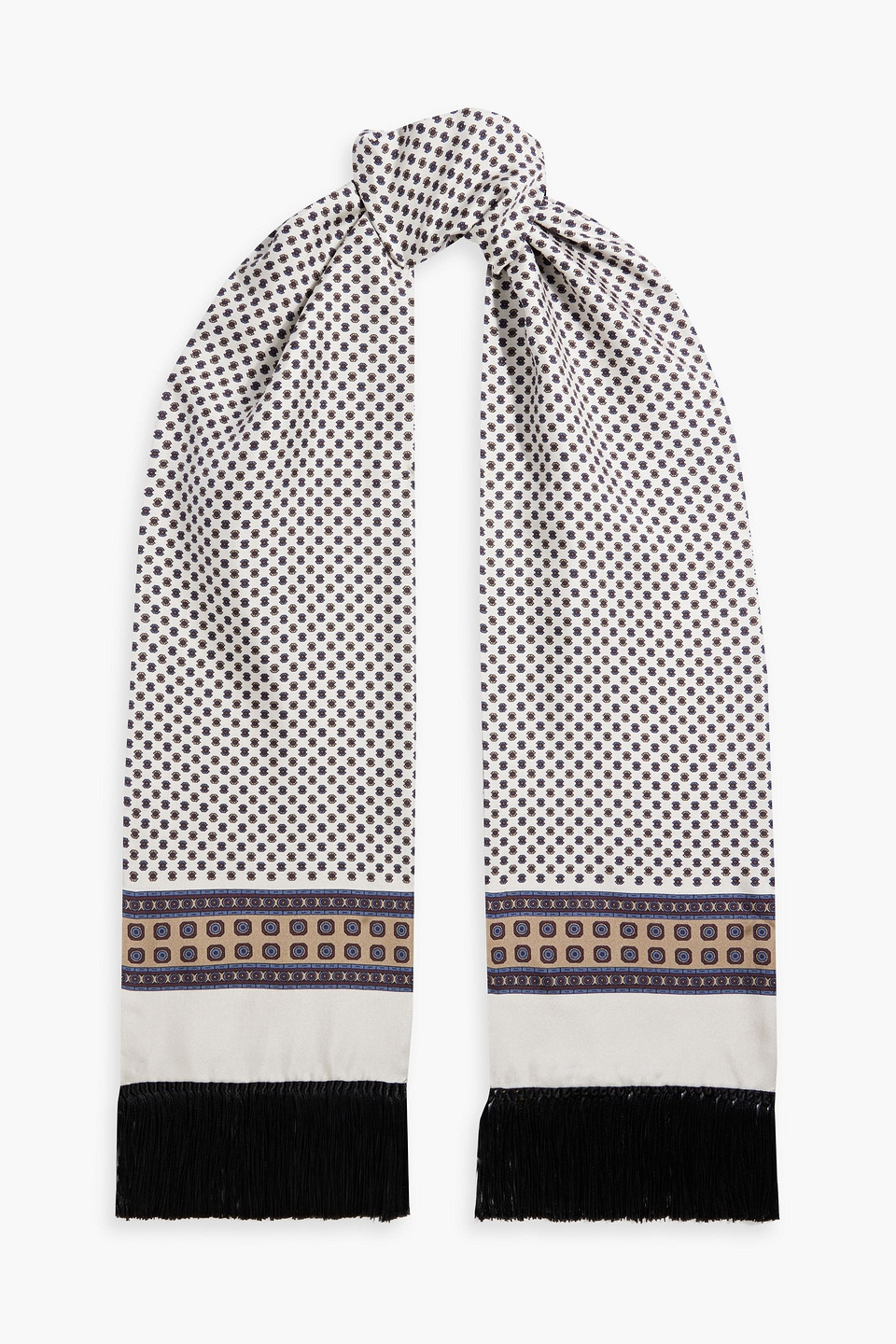 Dolce & Gabbana Fringed Printed Silk-twill Scarf In Stone