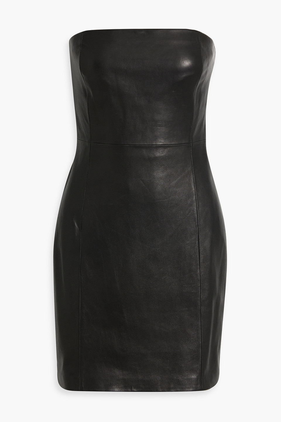 Theory Strapless Leather Mini Dress In Black