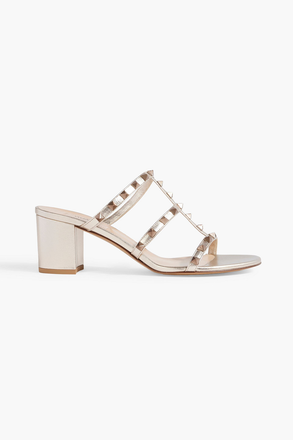 Valentino Rockstud 60 Sandals In Mirror Leather In Platinum