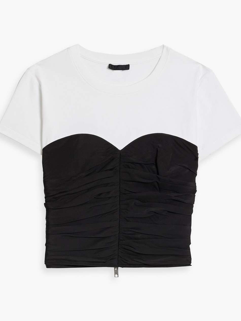 cropped ruched silk and stretch-cotton jersey top