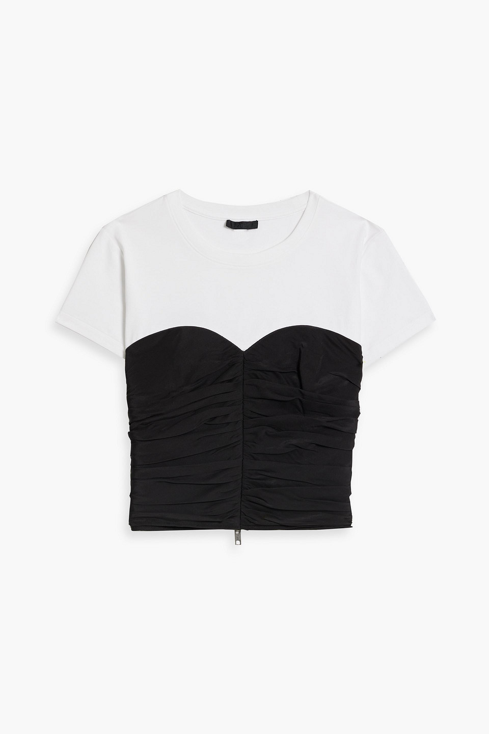 Atm Anthony Thomas Melillo Cropped Ruched Silk And Stretch-cotton Jersey Top In Black