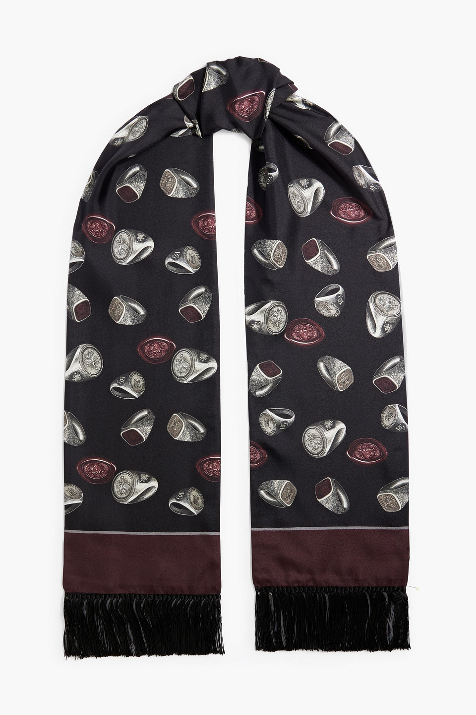 Dolce & Gabbana Fringed Printed Silk-twill Scarf In Black