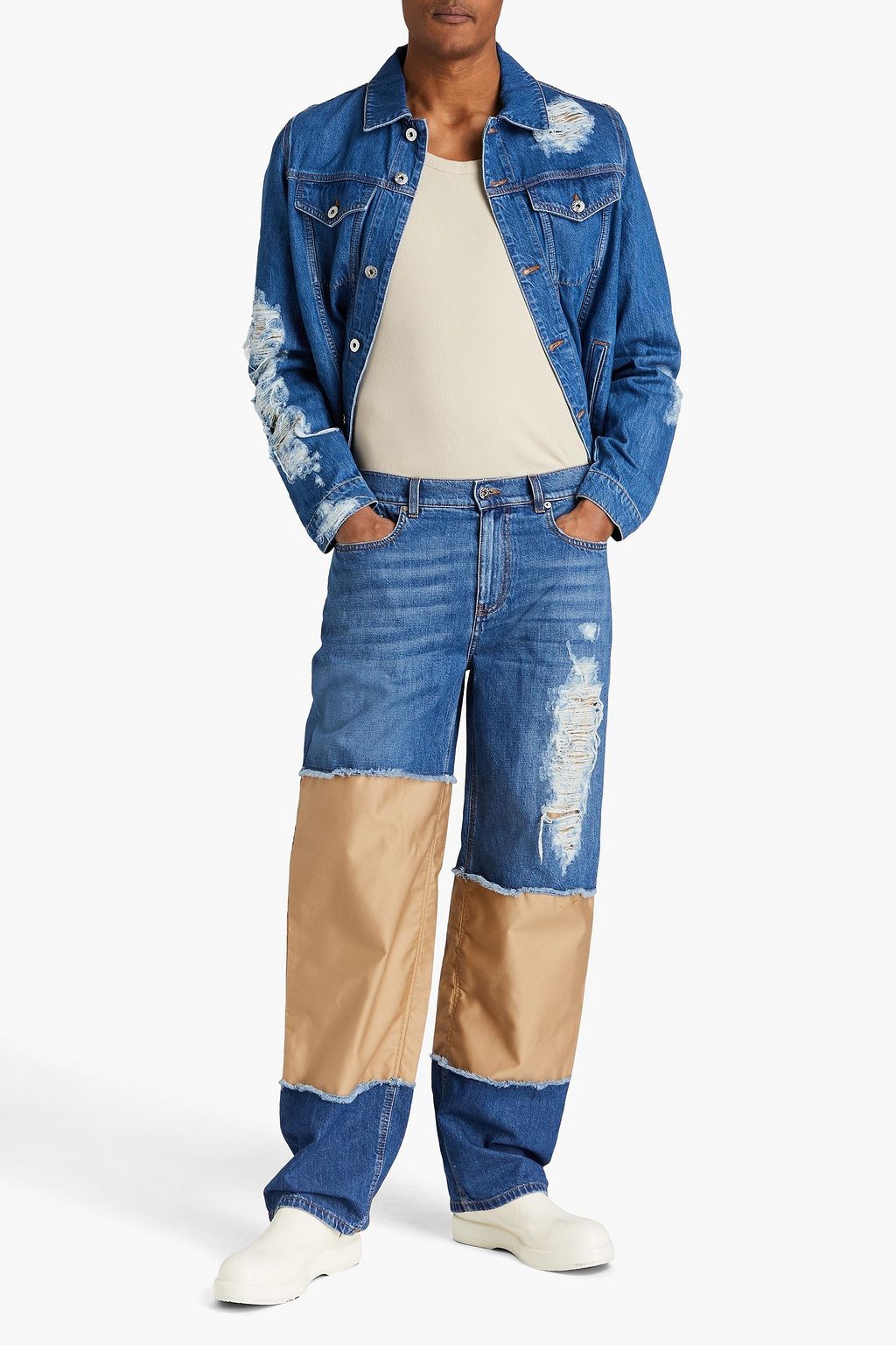 JW ANDERSON Distressed two-tone denim jeans
