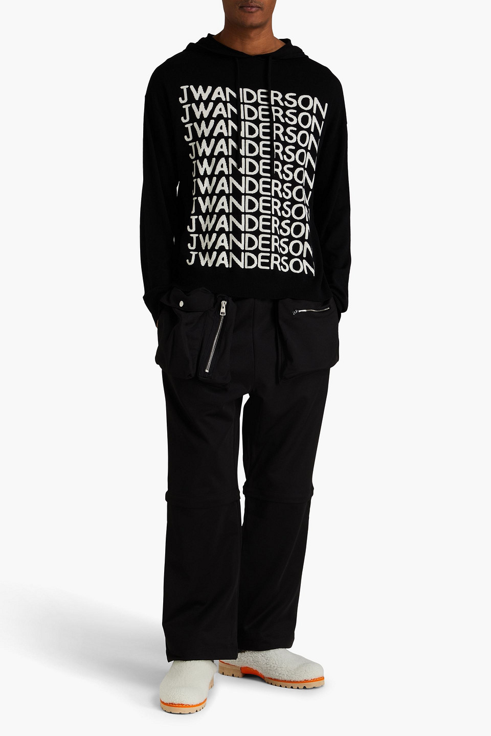  Jw Anderson - Pullover Aus Wolle Mit Intarsienmuster Und Kapuze - Schwarz - S 
