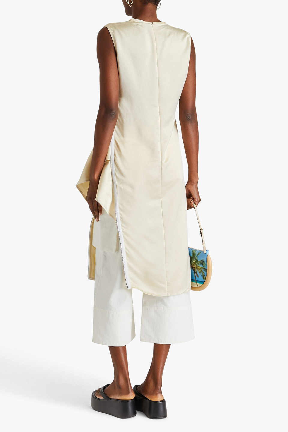 Jw Anderson Zip-detailed Crepe-satin Top In Ecru