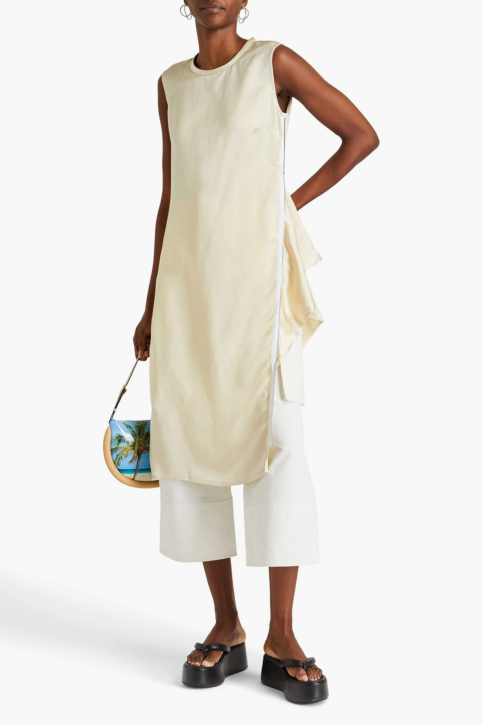 Jw Anderson Zip-detailed Crepe-satin Top In Ecru