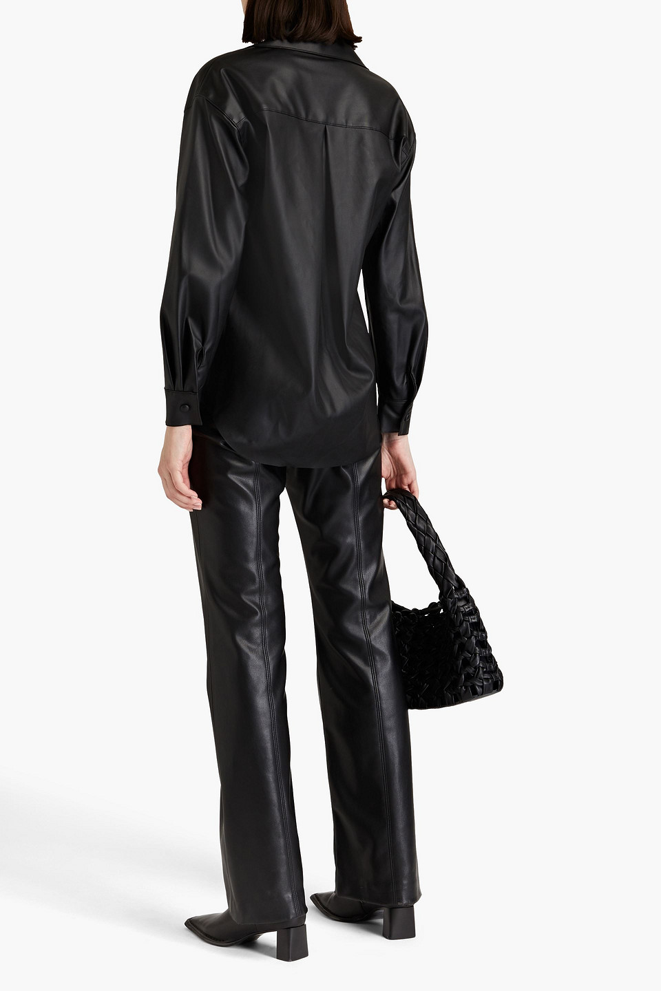 Shop Enza Costa Faux Leather Shirt In Black