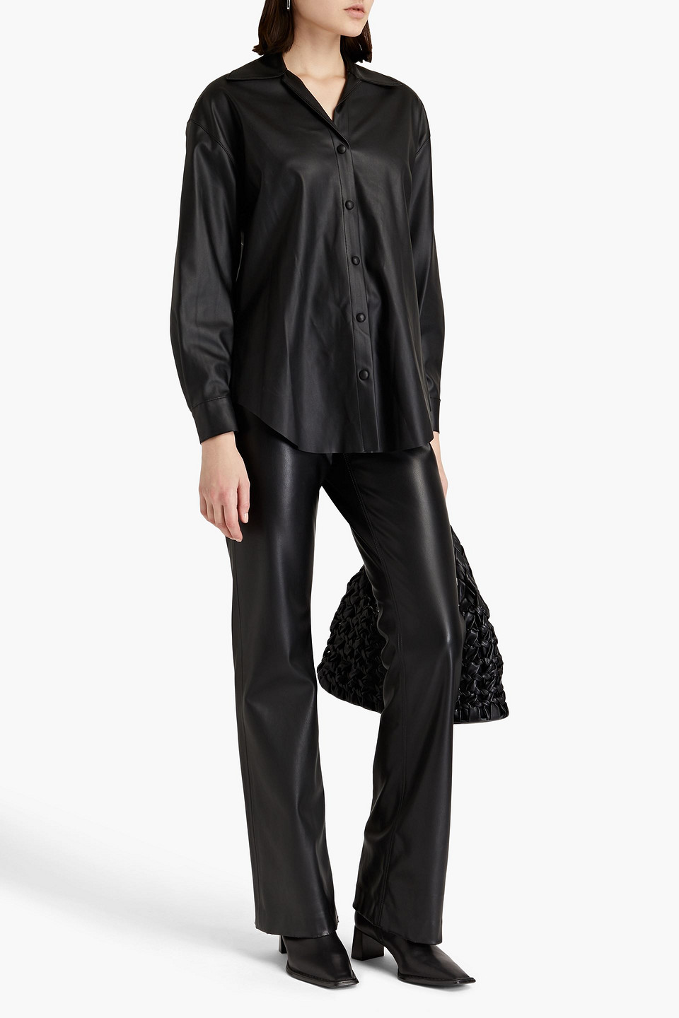 Shop Enza Costa Faux Leather Shirt In Black