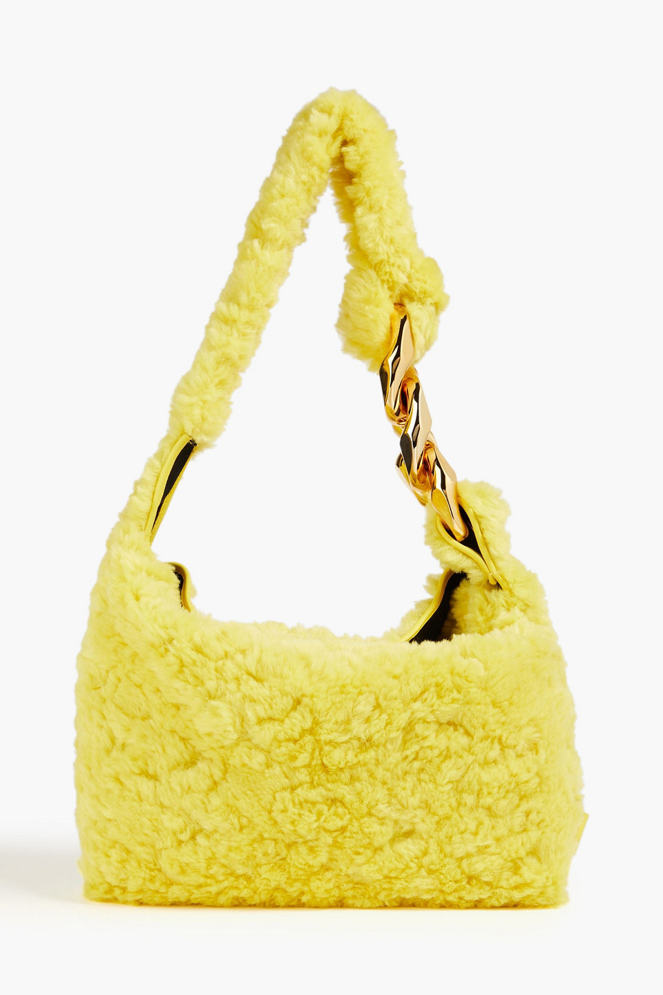 Jw Anderson Chain-embellished Faux Fur Shoulder Bag In Yellow