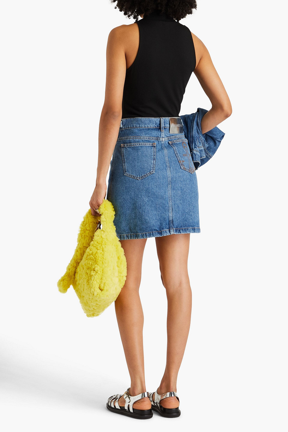 Shop Jw Anderson Chain-embellished Denim Mini Skirt In Mid Denim