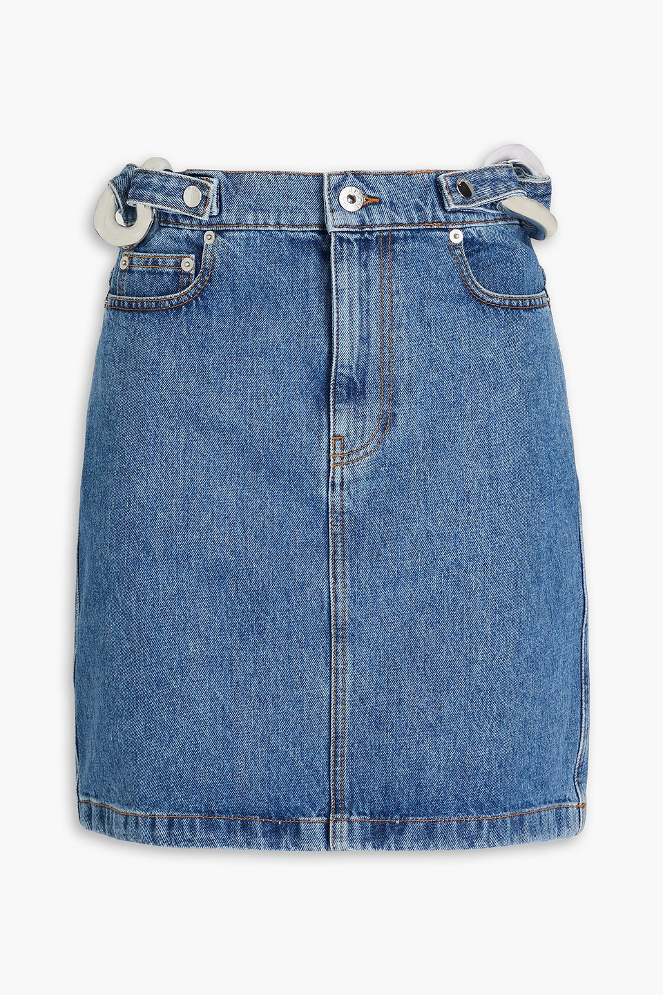 Jw Anderson Embellished Denim Mini Skirt In Mid Denim