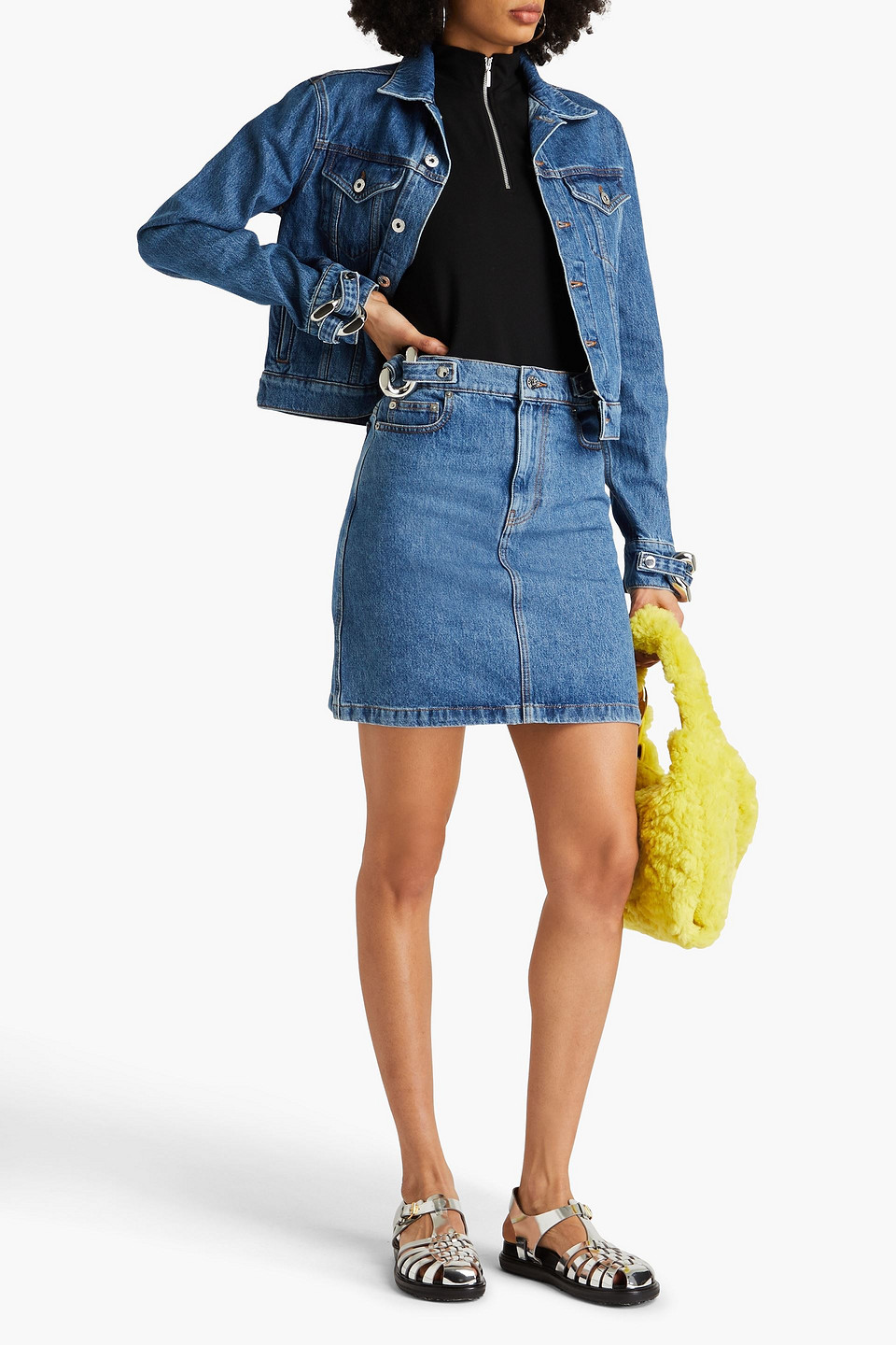 Shop Jw Anderson Chain-embellished Denim Mini Skirt In Mid Denim