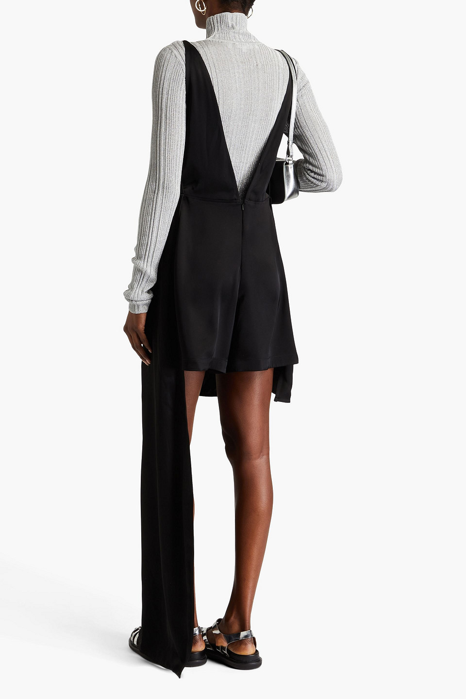 Shop Jw Anderson Asymmetric Draped Satin Playsuit In Black