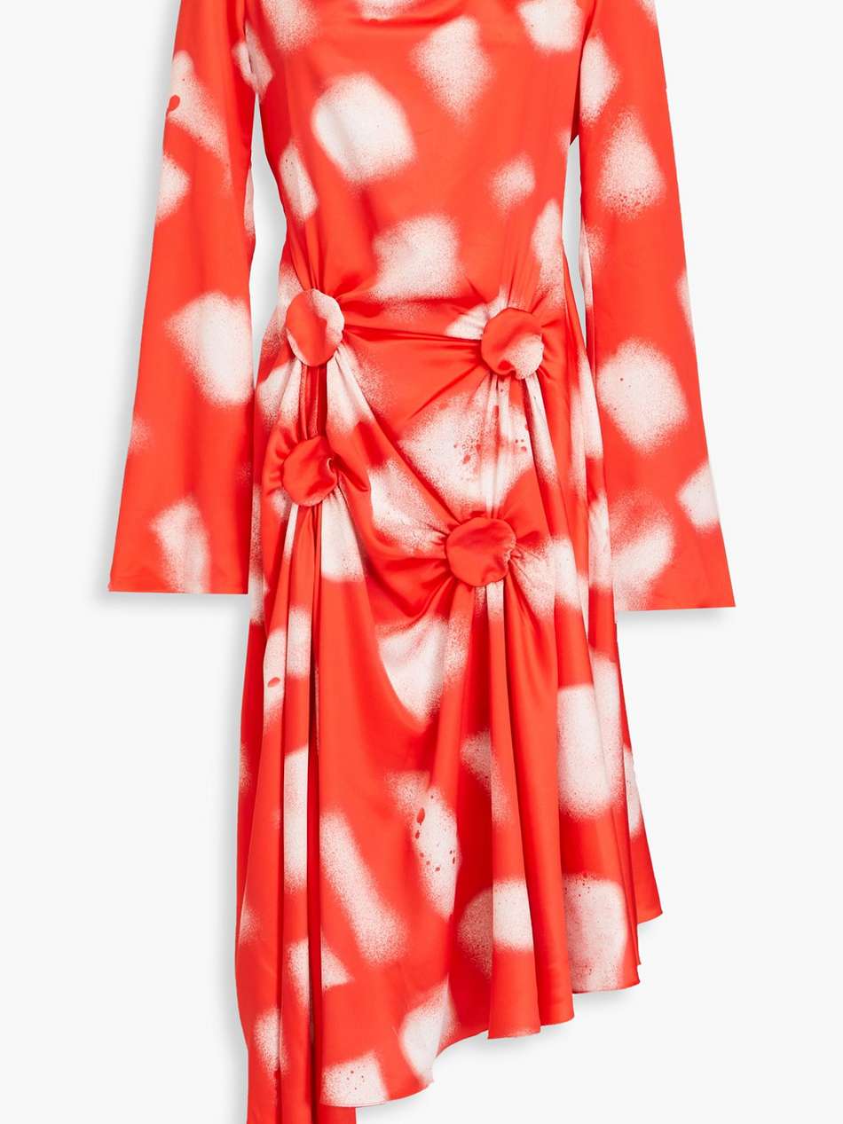 draped printed satin dress