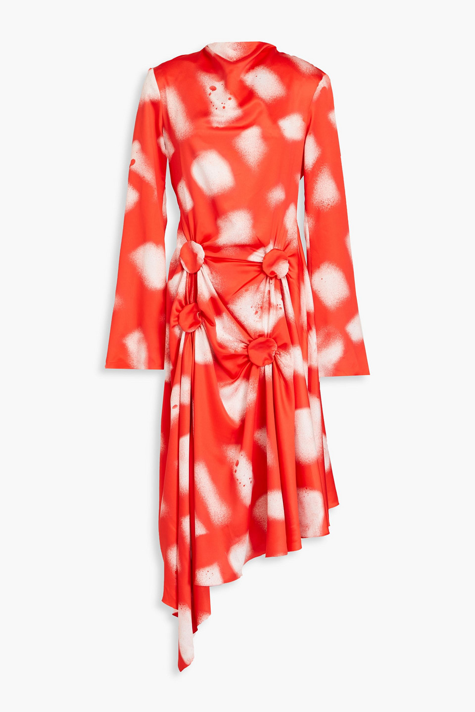 Jw Anderson Draped Printed Satin Dress In Tomato Red