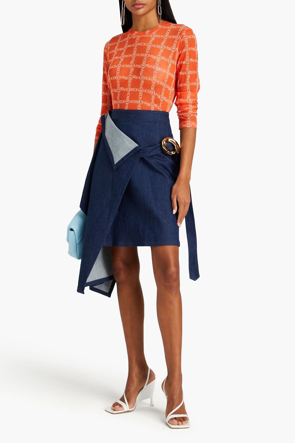 JW ANDERSON デニム ミニスカート アップリケ付き レイヤード