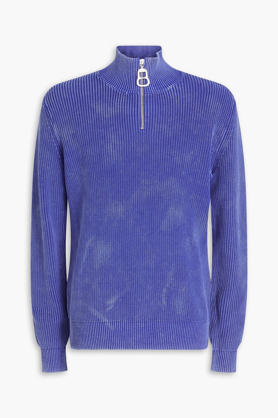 Jw Anderson Faded Ribbed Cotton Half-zip Sweater In Cobalt Blue