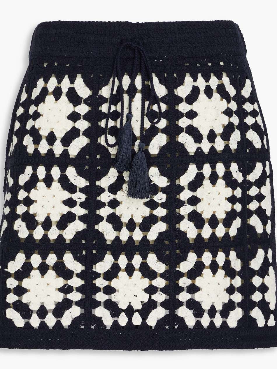 crocheted tasseled cotton-blend mini skirt