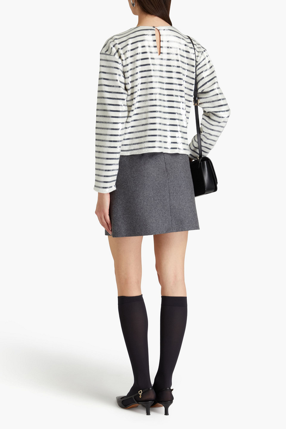 Frame Sequined Striped Cotton-jersey Top In White