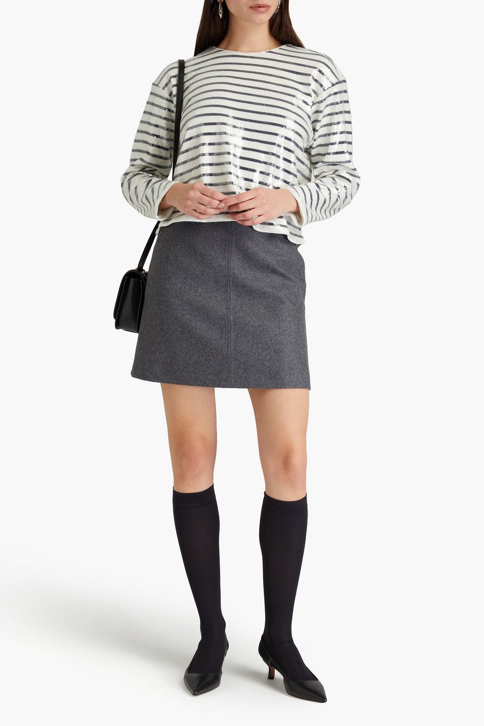 Frame Sequined Striped Cotton-jersey Top In White