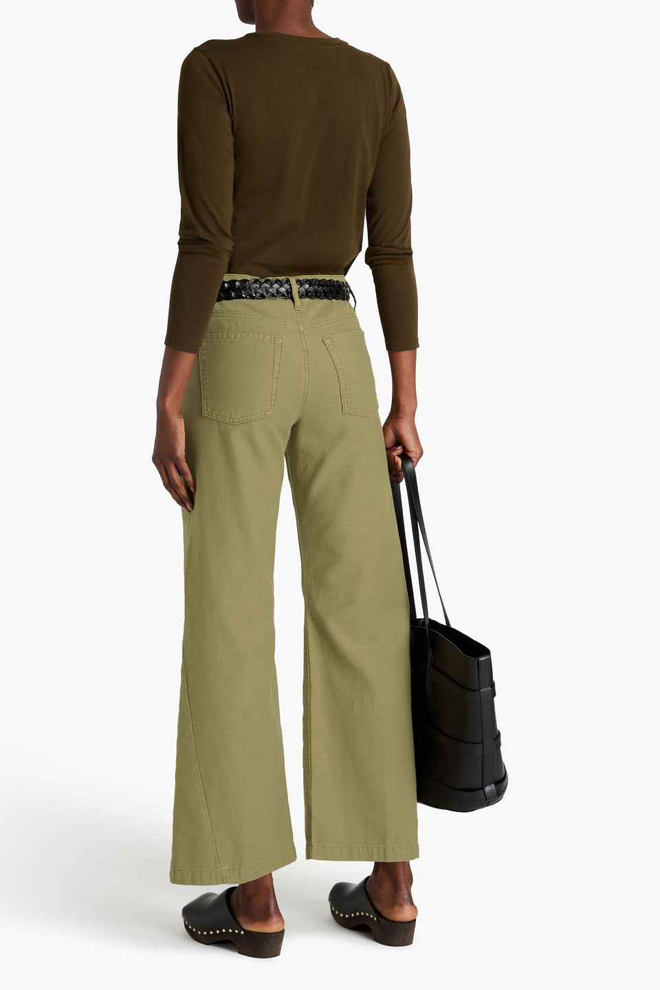 Shop Frame High-rise Wide-leg Jeans In Army Green