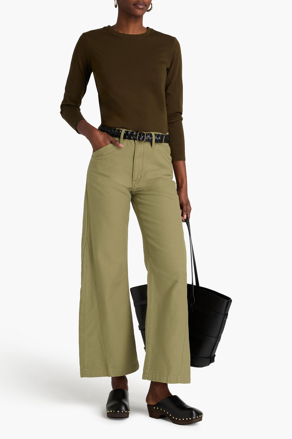 Shop Frame High-rise Wide-leg Jeans In Army Green