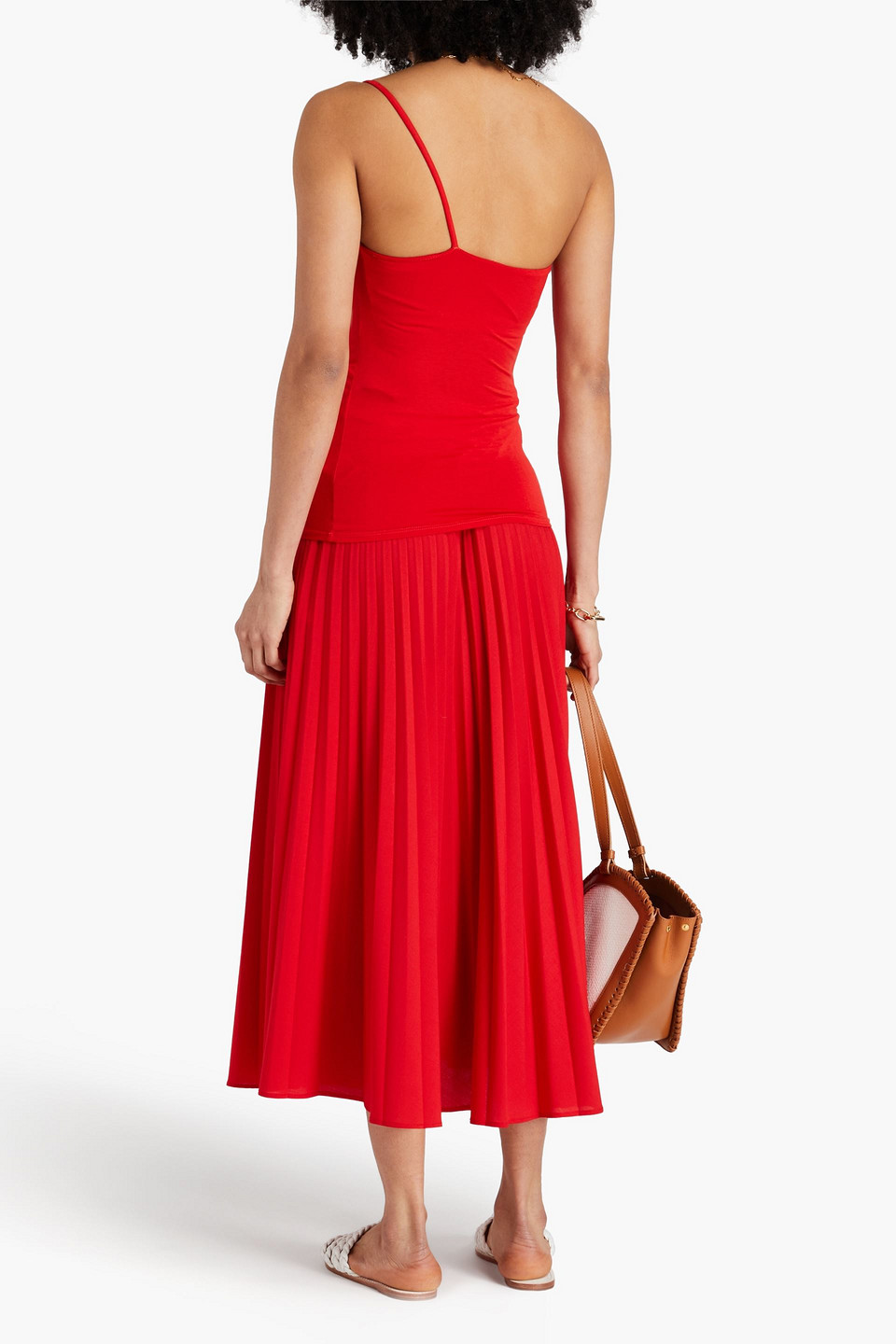 Enza Costa One Shoulder Ruched Tank In Blood Orange In Red