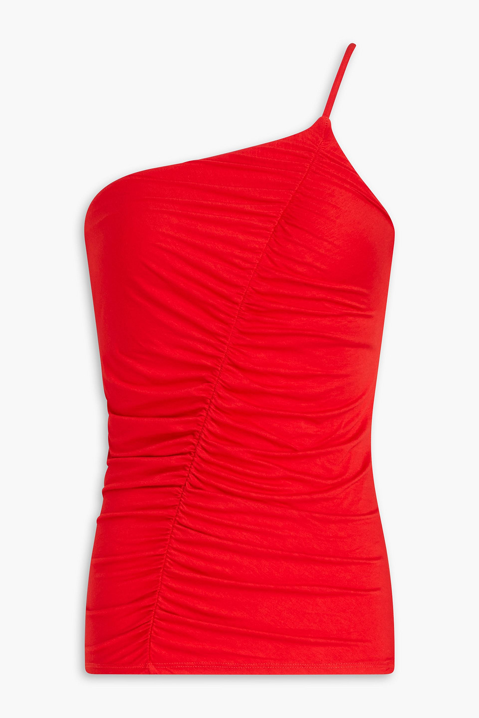 Shop Enza Costa One-shoulder Ruched Stretch-jersey Top In Red