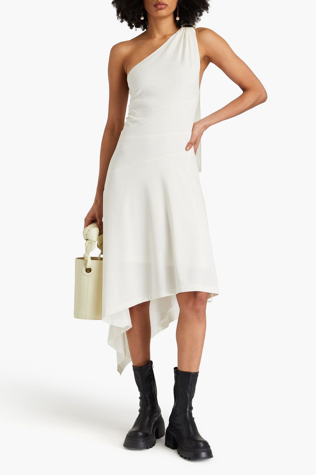 JW ANDERSON فستان متوسط الطول بكتف واحد مصنوع من الجيرسي المطاطي بقصّة غير متماثلة