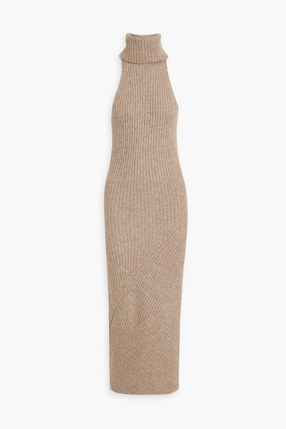 Shop Nicholas Kiandra Ribbed-knit Turtleneck Midi Dress In Sand