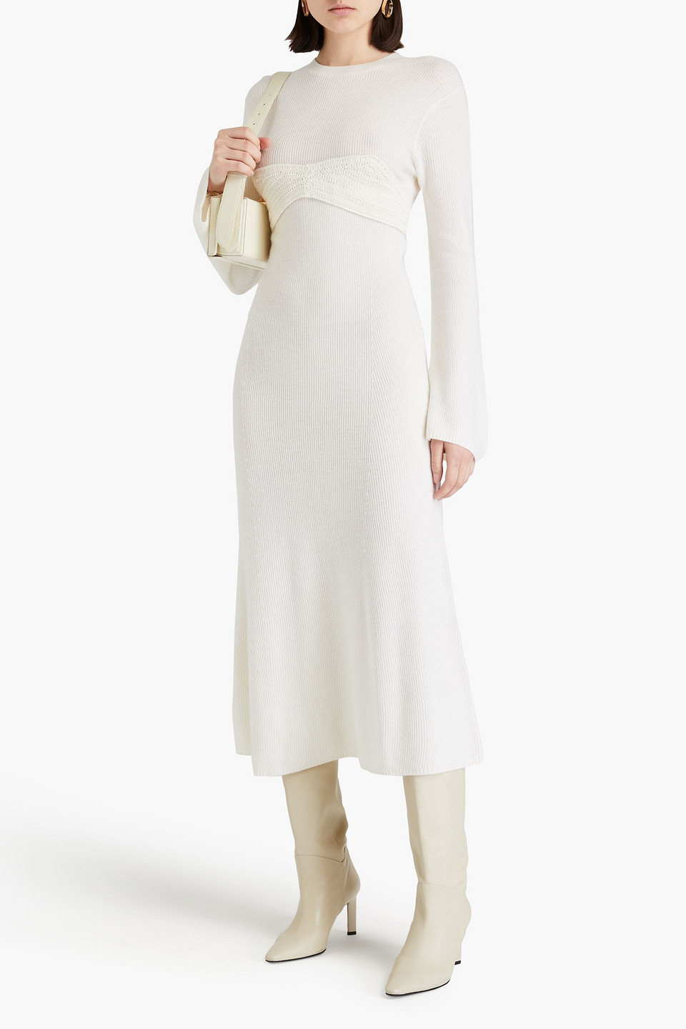 Loulou Studio Daroca Crochet-trimmed Wool And Cashmere-blend Midi Dress In White
