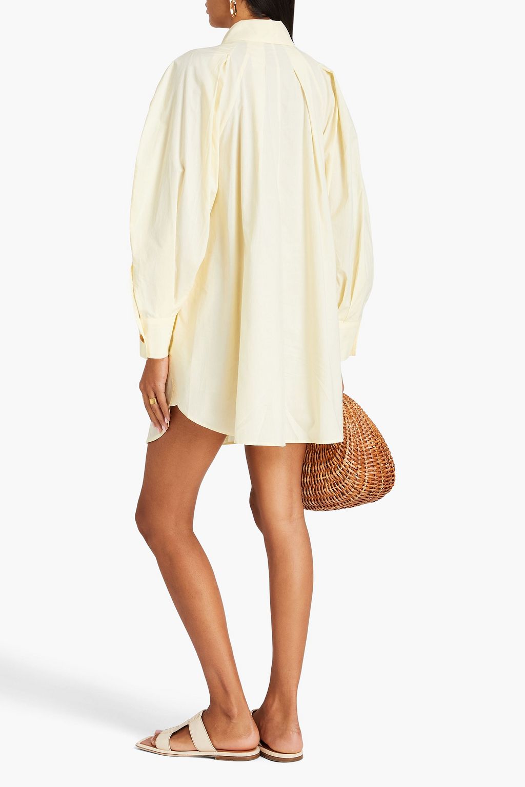 REJINA PYO Pleated cotton-poplin mini shirt dress