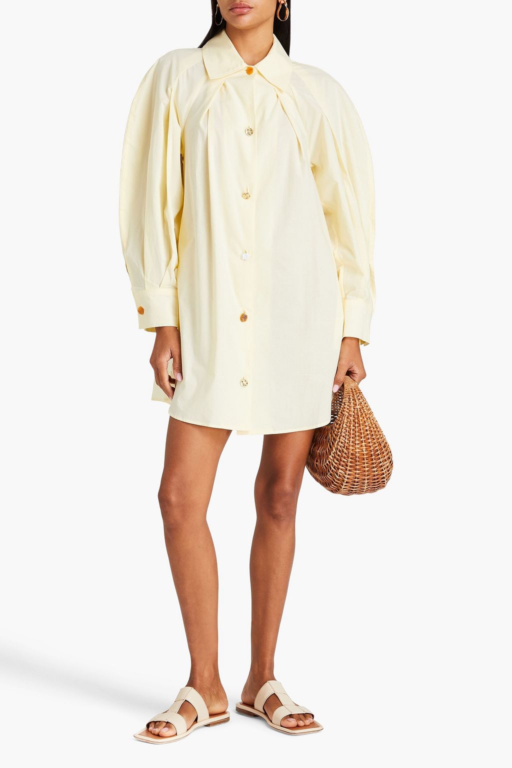 REJINA PYO Pleated cotton-poplin mini shirt dress