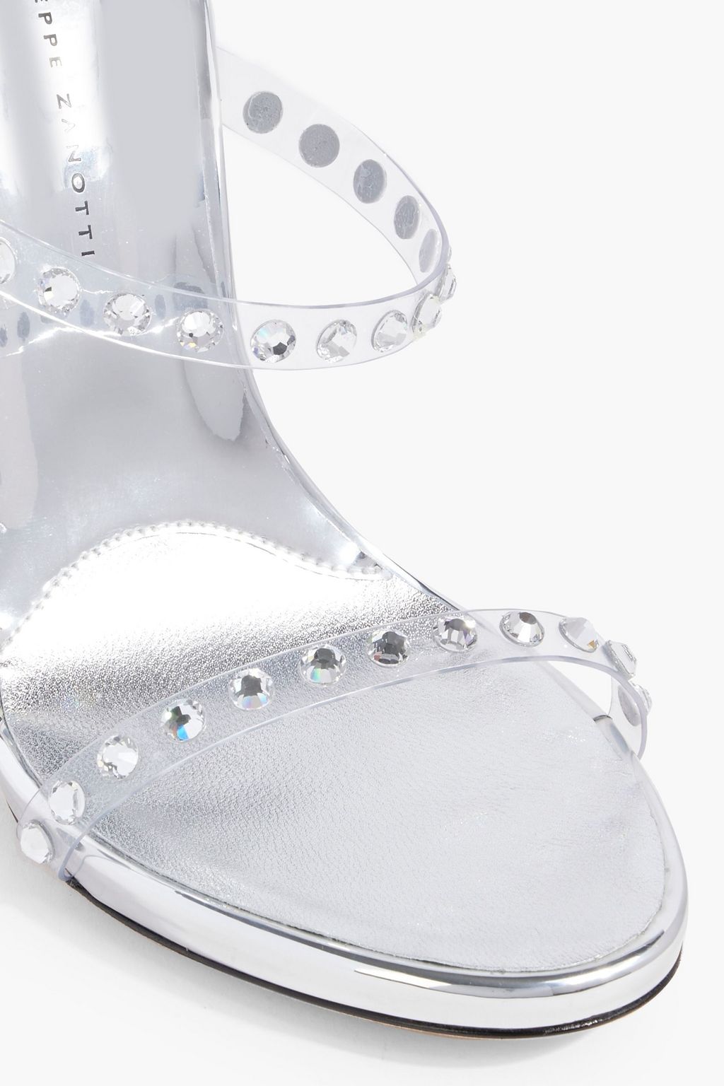 GIUSEPPE ZANOTTI Crystal-embellished faux metallic leather and PVC sandals