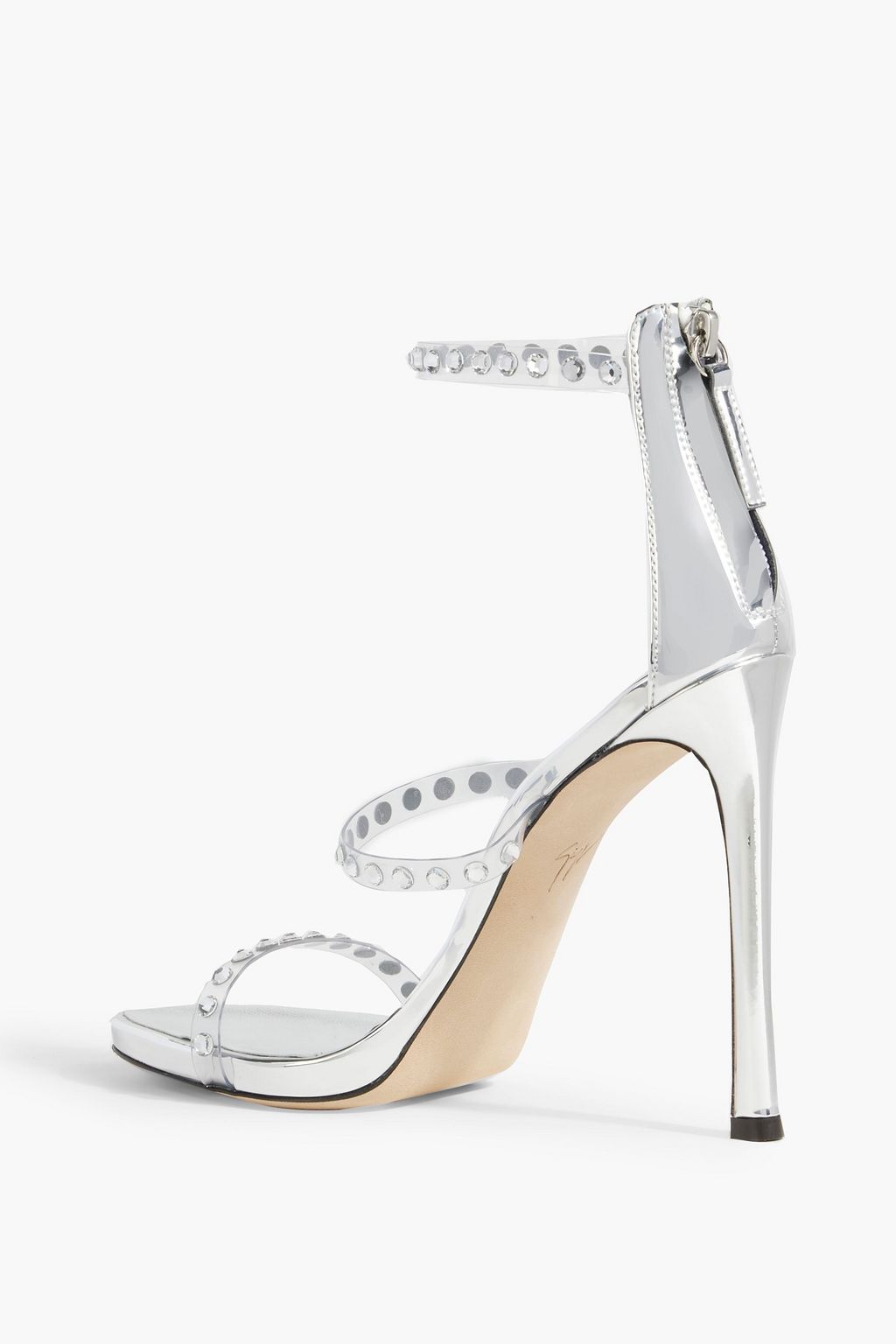 GIUSEPPE ZANOTTI Crystal-embellished faux metallic leather and PVC sandals