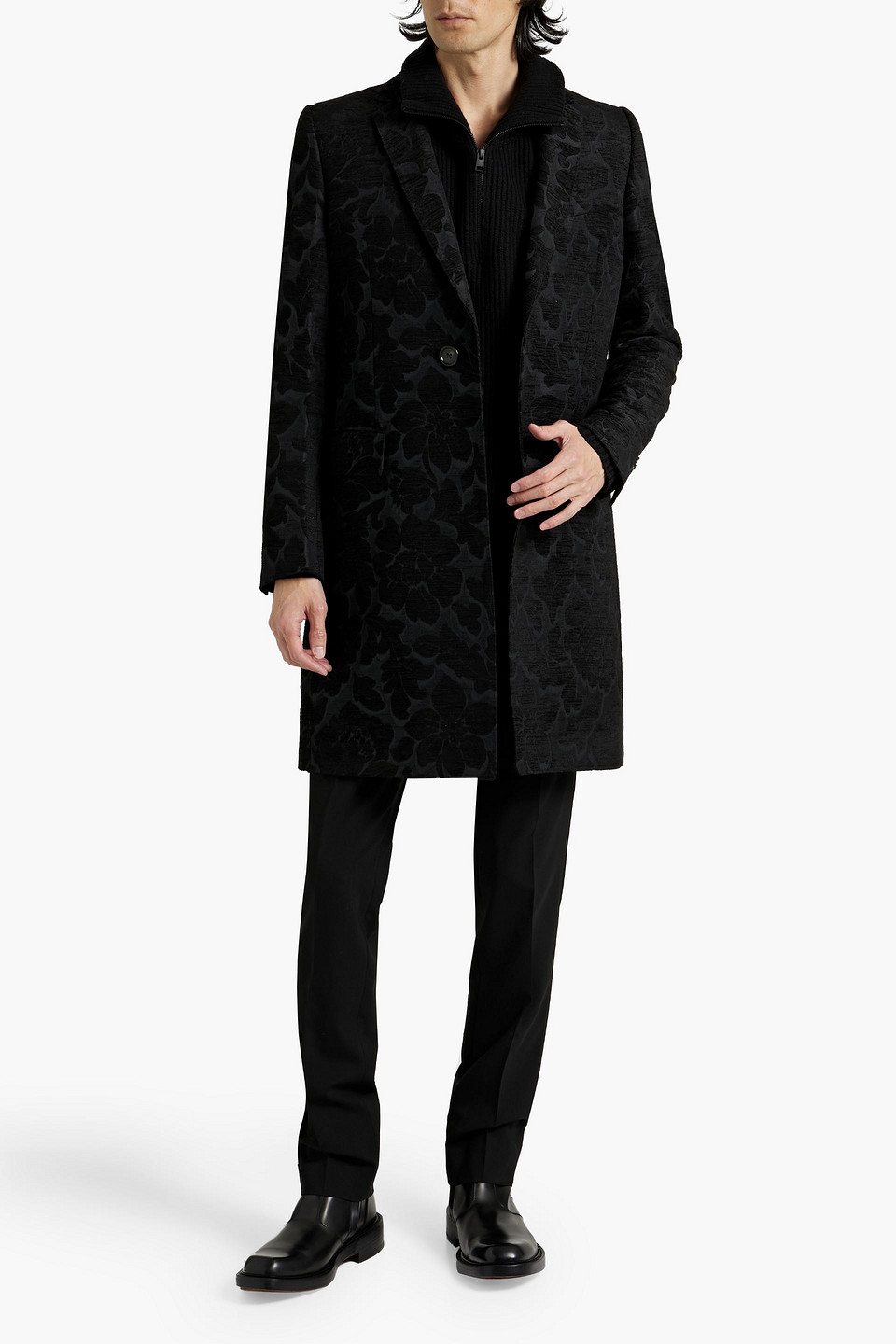 Shop Dolce & Gabbana Velvet-jacquard Coat In Black