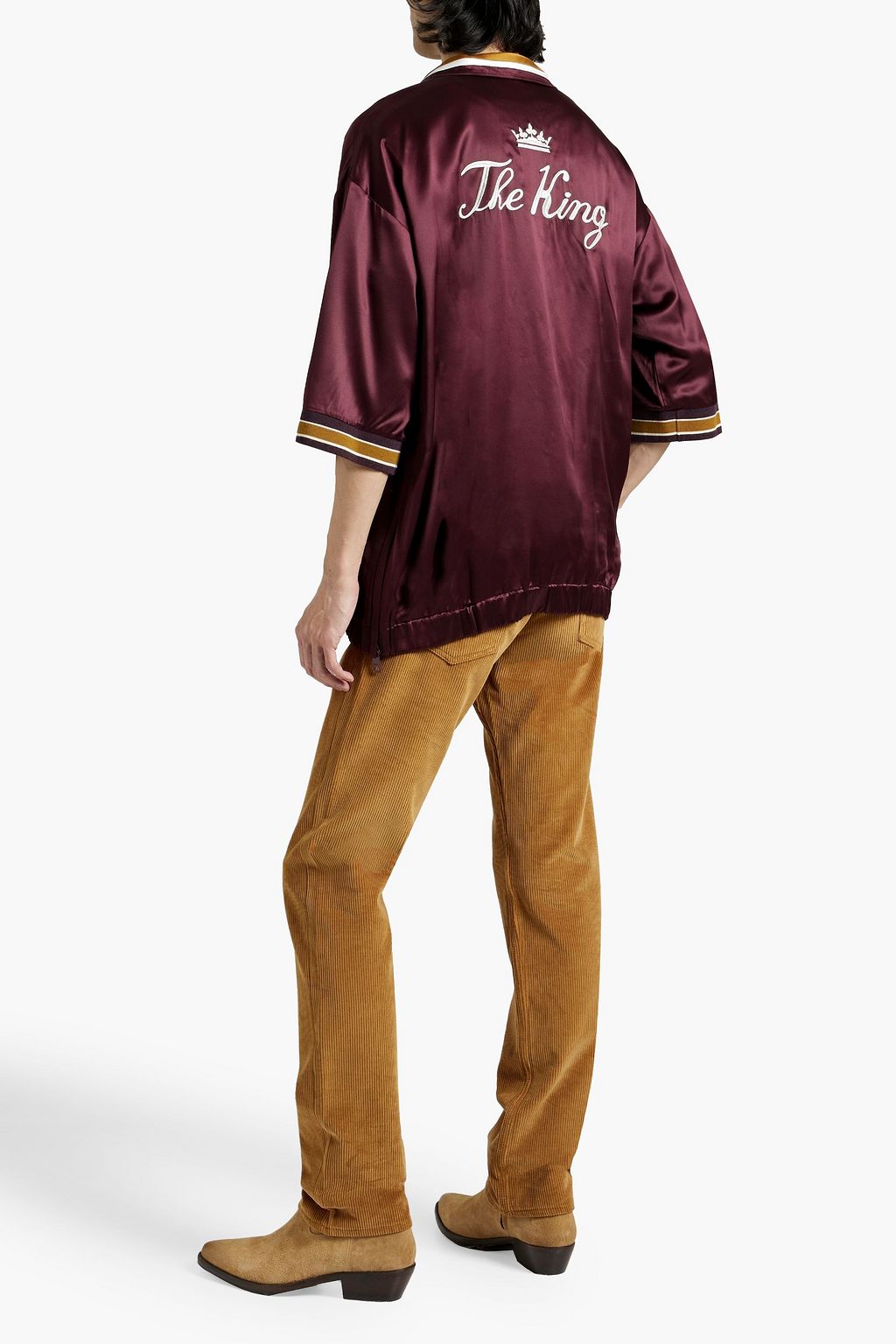 DOLCE&GABBANA Embroidered silk-blend satin polo shirt