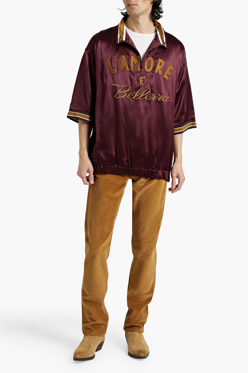 DOLCE&GABBANA Embroidered silk-blend satin polo shirt