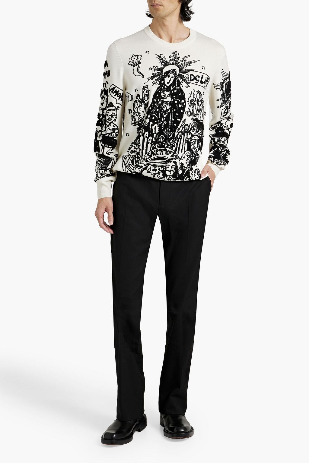 DOLCE&GABBANA Satin-trimmed wool-blend twill pants