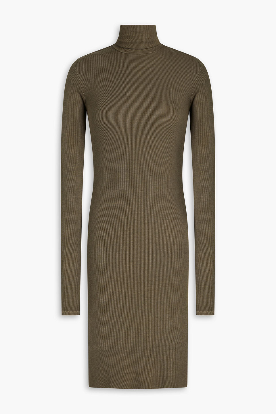 Enza Costa Ribbed Jersey Mini Turtleneck Dress In Army Green