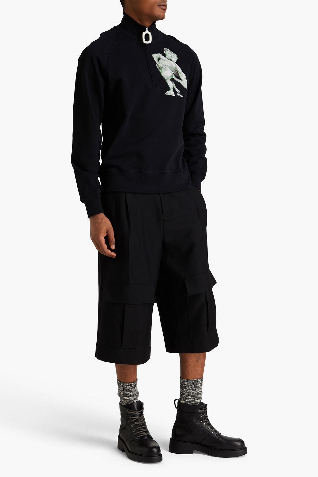 JW ANDERSON Appliquéd French cotton-terry half-zip sweatshirt
