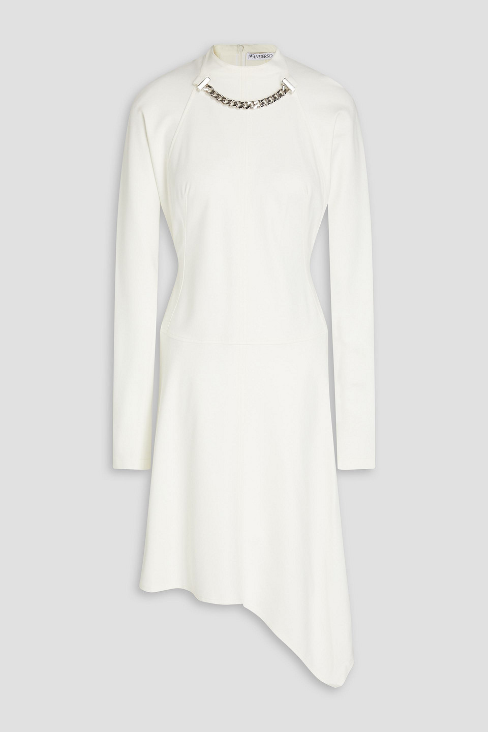 Shop Jw Anderson Asymmetric Chain-embellished Jersey Dress In Off-white