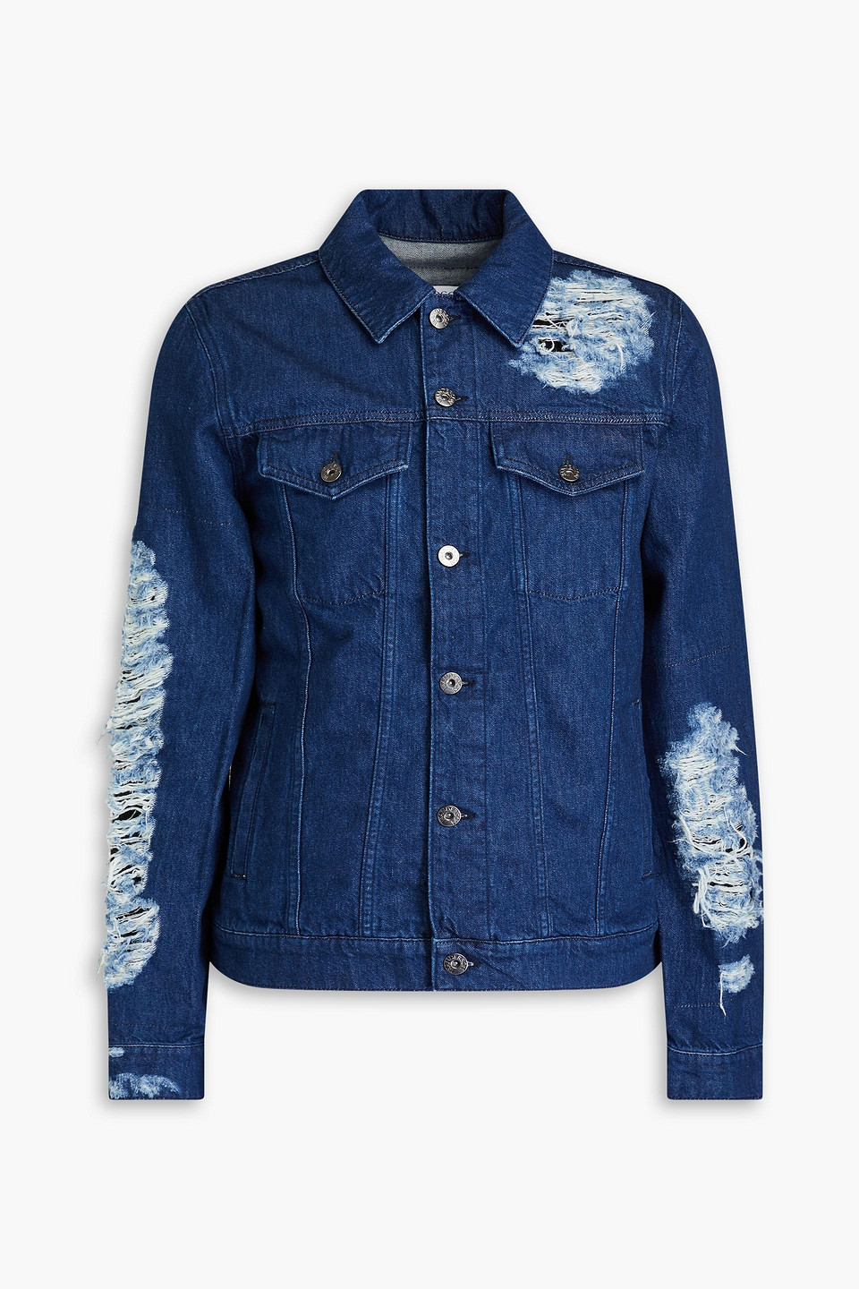 Shop Jw Anderson Distressed Denim Jacket In Dark Denim