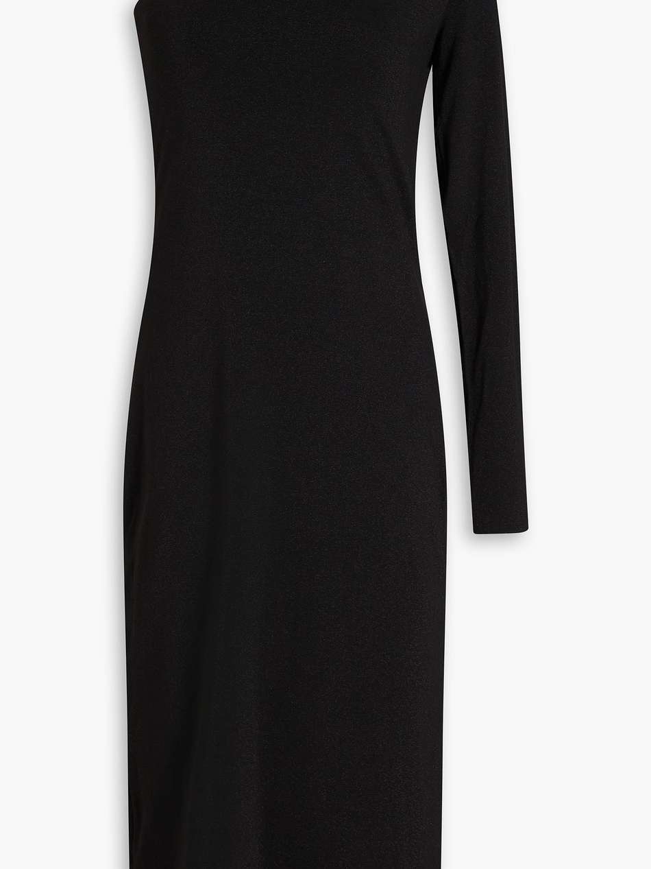 one-sleeve metallic jersey midi dress