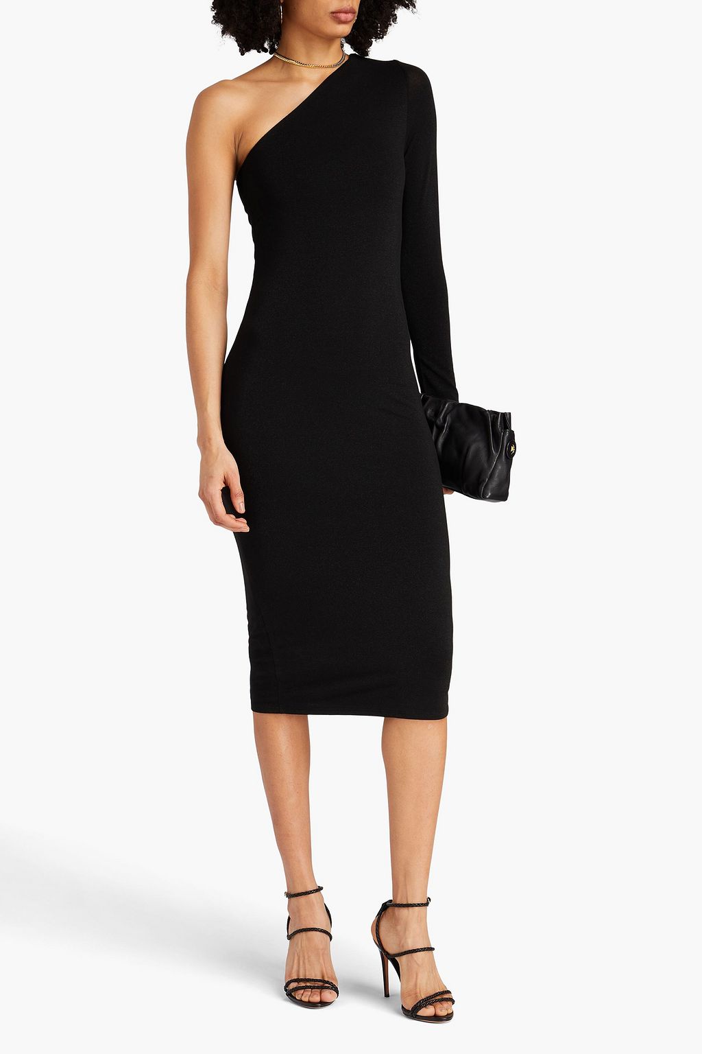 ENZA COSTA Midikleid aus Metallic-Jersey mit asymmetrischer Schulterpartie