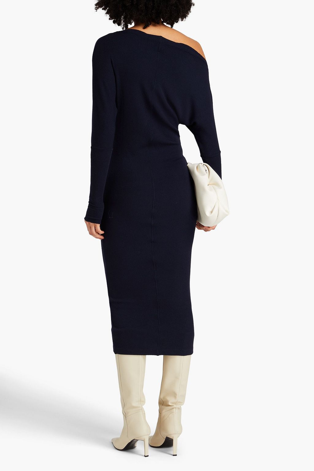 ENZA COSTA One-shoulder ribbed-knit midi dress