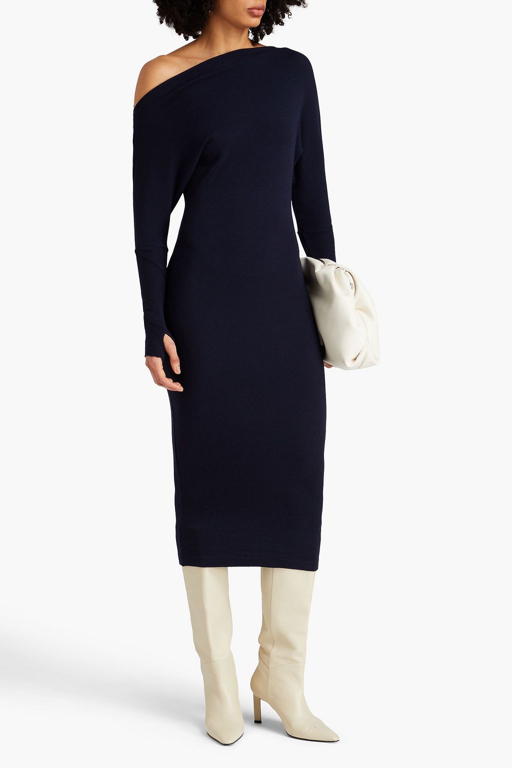 ENZA COSTA One-shoulder ribbed-knit midi dress