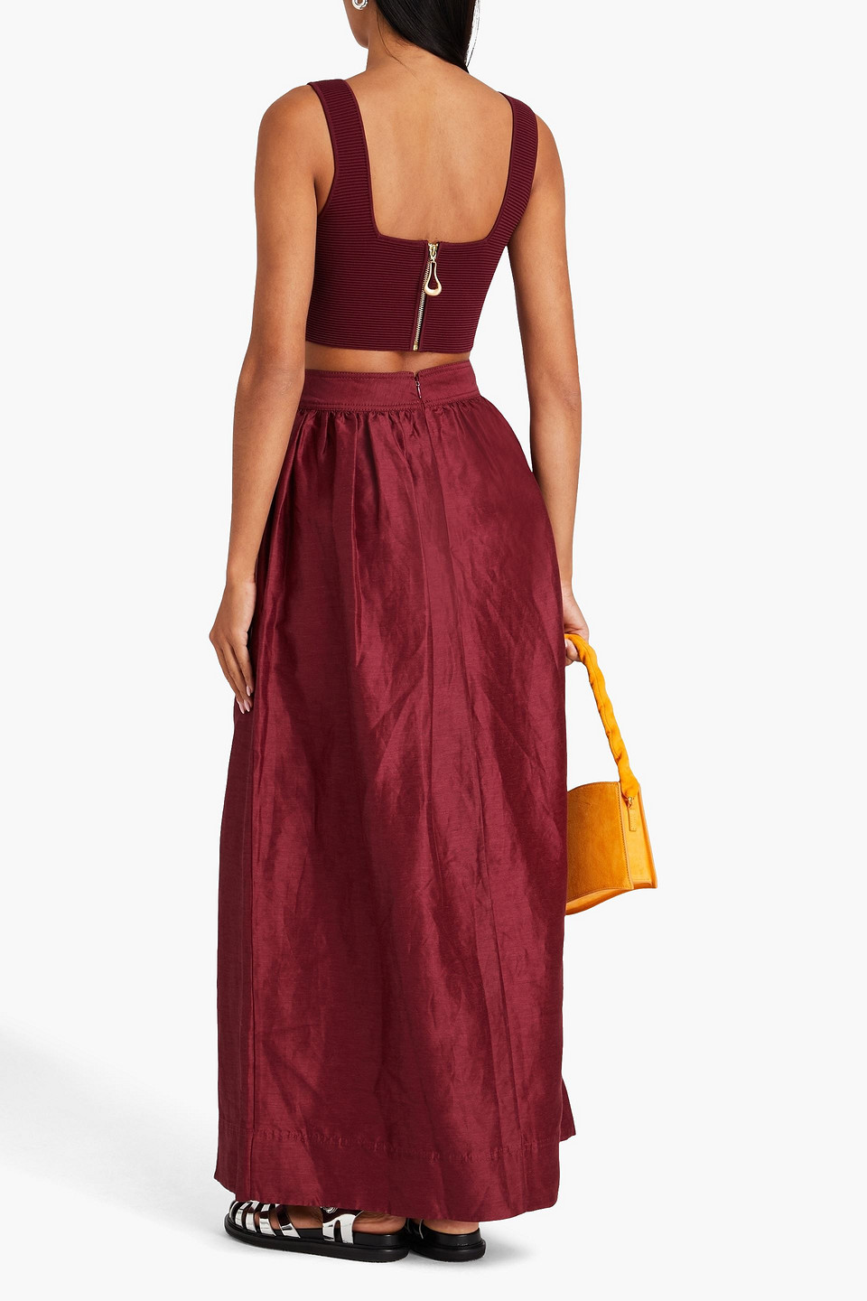 Aje Mirabelle Wrap-effect Linen-blend Maxi Skirt In Burgundy