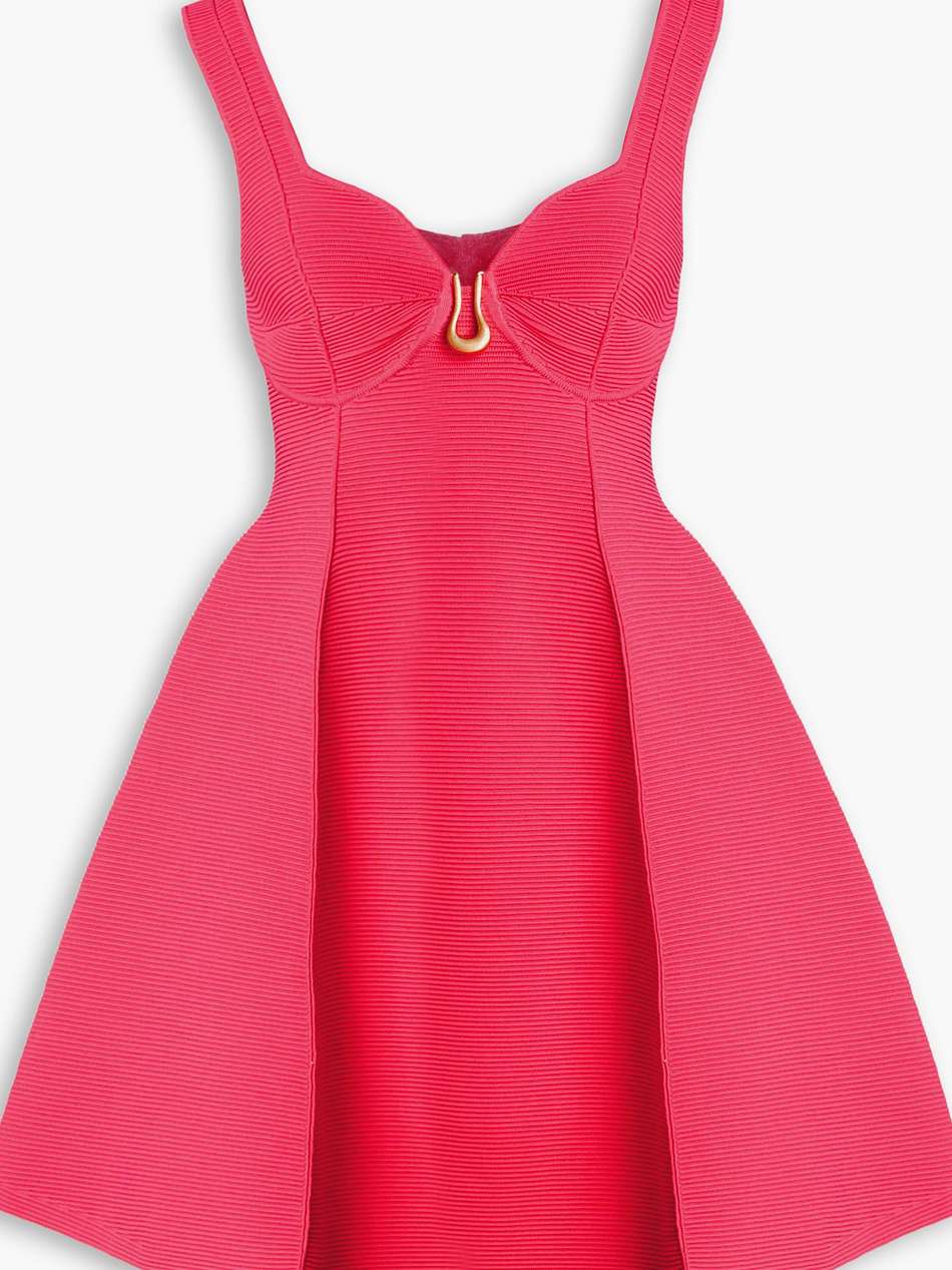 cast embellished ribbed-knit mini dress