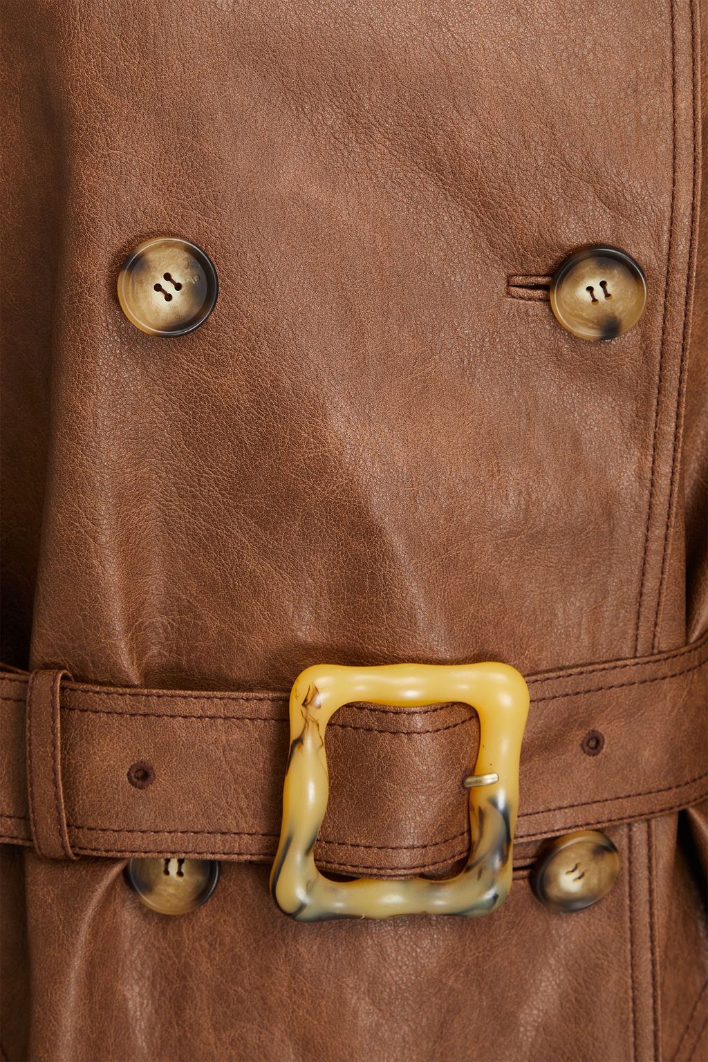 REJINA PYO Belted double-breasted faux leather trench coat